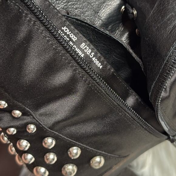 Laundry Black Satin Silver Studded Motto Boots - Picture 4 of 9